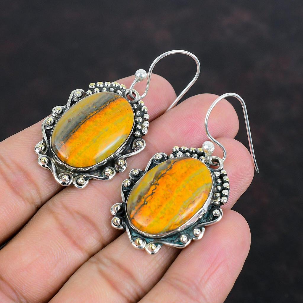 Серьги из яшмы шмеля, натуральные драгоценные камни, серьги ручной работы, серьги из стерлингового серебра 925 пробы, достойный подарок для жены, серьги-капли