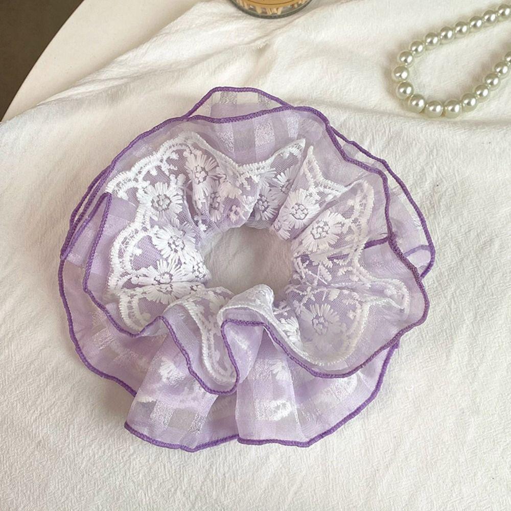 Double Layer Women Hair Scrunchies Embroideried Oversized Hair Ropes Fashion Lace Scrunchies Girls