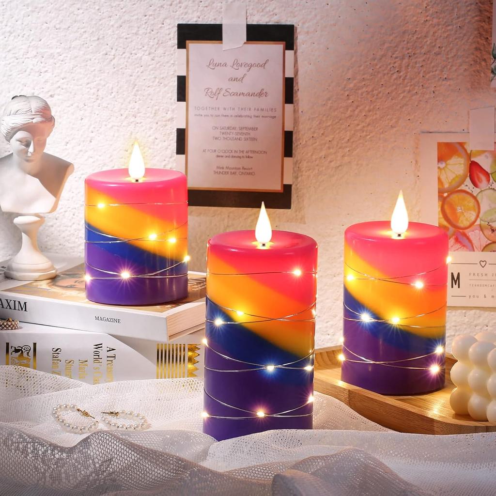 LED Candle Light String Remote Control Fire-Free Rainbow Gradient Dancing Flame Paraffin Wax Durable Home Christmas Halloween