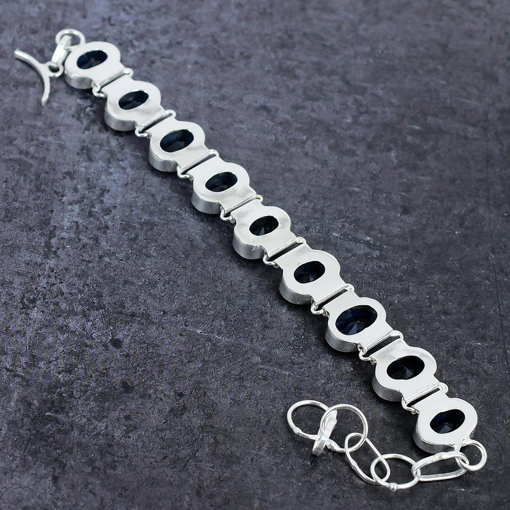 Браслет ручной работы из серебра 925 пробы с драгоценным камнем London Blue Topaz, длина 7-8 дюймов, a4o38