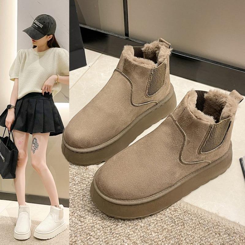 New Solid Color Medium Heel-cm Short Sleeve Snow Boots Cow Suede Matte Leather