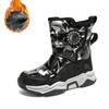 30-39 Детские Зимние Большого Размера Нескользящие Модные Уличные На Толстой Подошве Высокие Ботинки с Плюшевой Теплой Хлопковой Подкладкой Снежные Ботинки
