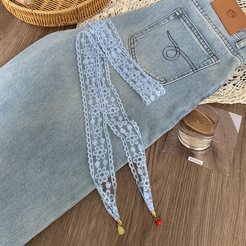 Lace Silk Scarf, Long Strip, High-end Bow, Small Pendant, Scarf, Headscarf, Headband, Decorative Scarf, Waist Belt Can Be Tied.