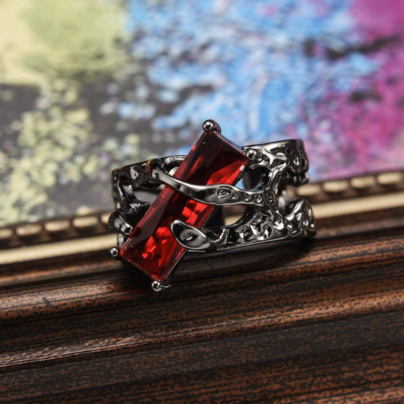Black Gothic Irregular Thorns Ruby Rings Retro Hip-hop Personality Adjustable Finger Ring for Men Women Jewelry Gifts