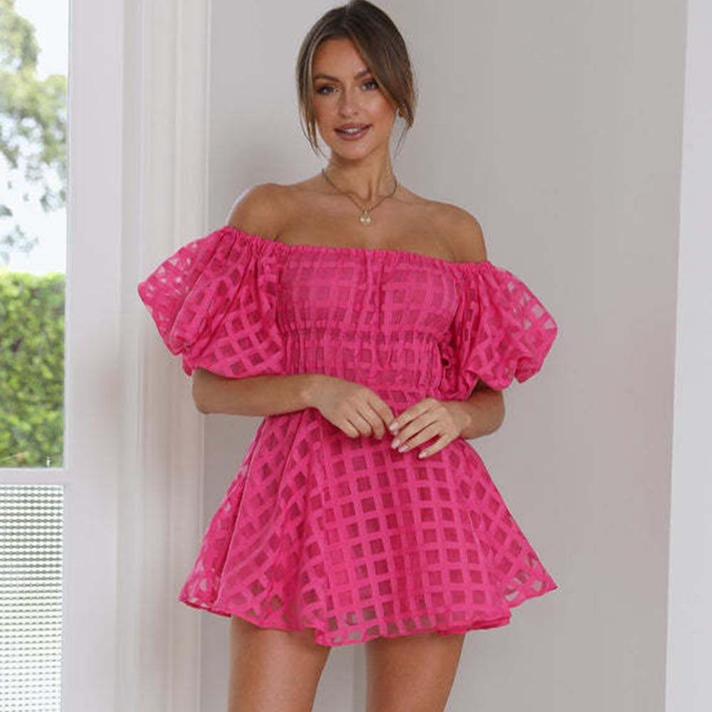 Wepbel летнее сексуальное платье-бандо с воротником-стойкой и открытыми плечами, модное короткое платье для женщин, однотонное милое платье с высокой талией