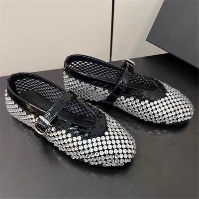 Женские балетки с кристаллами, танцевальная обувь с открытыми отверстиями, женские сетчатые туфли Мэри Джейн для взлетно-посадочной полосы, прогулочные лоферы для отдыха, эспадрильи 2024