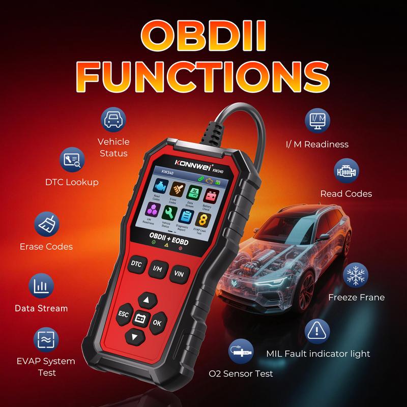 KONNWEI KW340 Автомобильный OBD2 Диагностический Инструмент CAN EOBD 3-в-1 Тест Двигателя Батареи Чтение Сброс Кодов Неисправностей Данные в Реальном Времени Инструмент Проверки Лямбда-Зонда