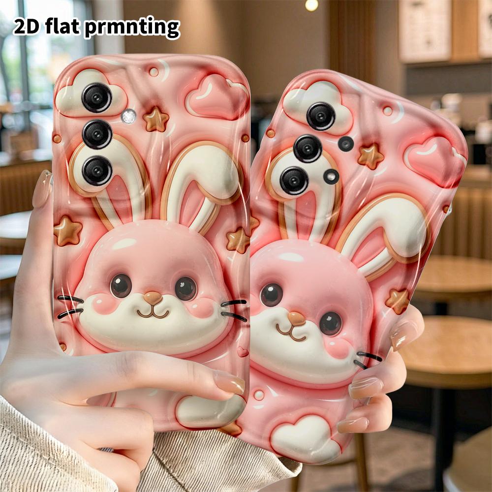 Phone case: 2D flat, suitable for Samsung Galaxy A34 A35 M05 M06 S20 S22 S21 FE Plus 5G protective case, pink bunny, perfect Christmas and Halloween h