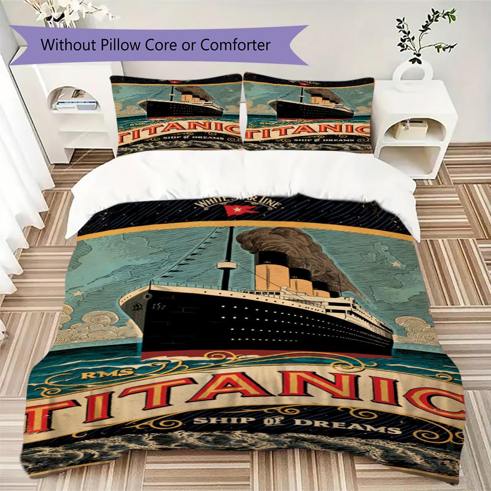 Titanic vintage style Pattern Bedding,Quilt Set Quilt Cover Pillowcase Home Birthday Gift (1*duvet cover+2*pillowcase,without core)XSJT0917487