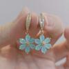 Flower Shaped Crystal Zircon Drop Earrings for Women 2023 New Gold Color Earring Fashion Party Jewelry Accessories