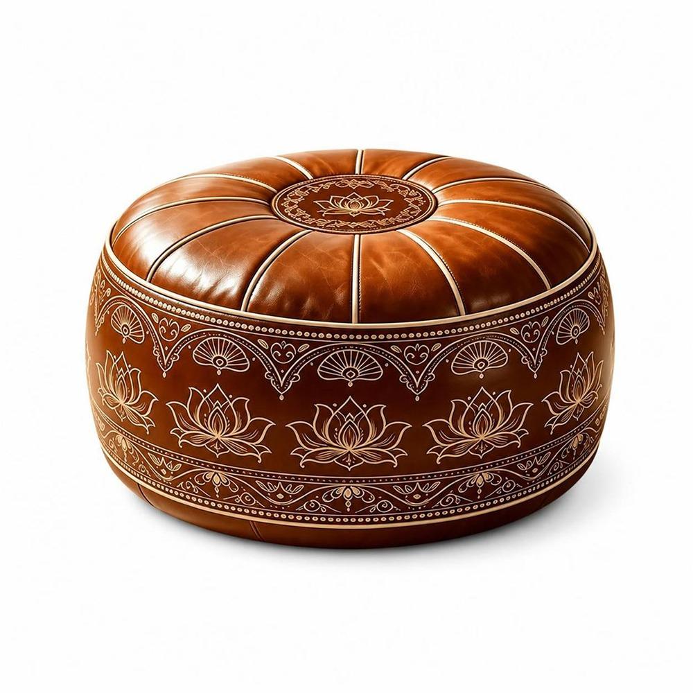 Round Shape Fillable Ottoman Pouf PU Leather Floor Seat Cushion New Storage Ottoman Living Room