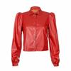 Lambskin Stylish Soft Casual Party Women's Shirt Red Leather Genuine Handmade