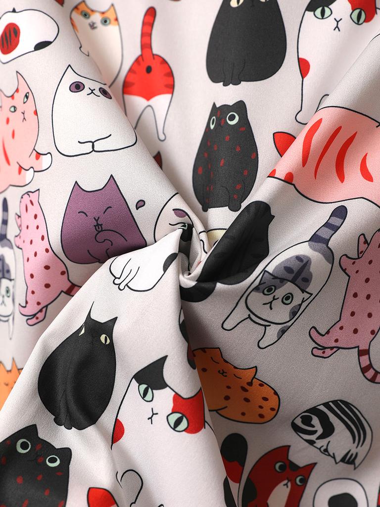 Негабаритные свободные короткие рукава с мультяшным котом и принтом Гавайи, пляжные летние мужские рубашки, студенческие пары, модная повседневная мужская одежда, тенденции