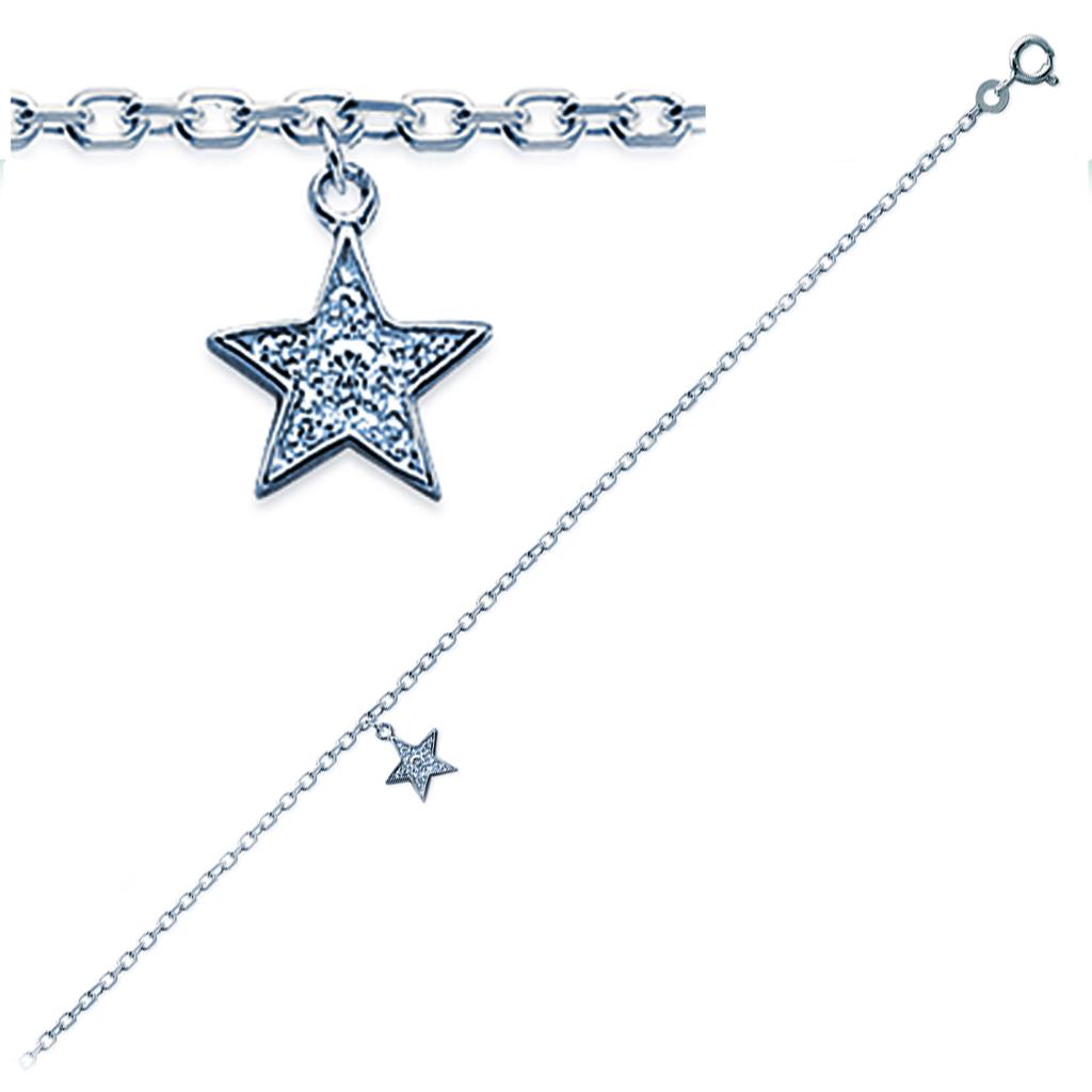Les Trésors De Lily [B8819] - Silver Ankle Chain 'Pretty Star' White