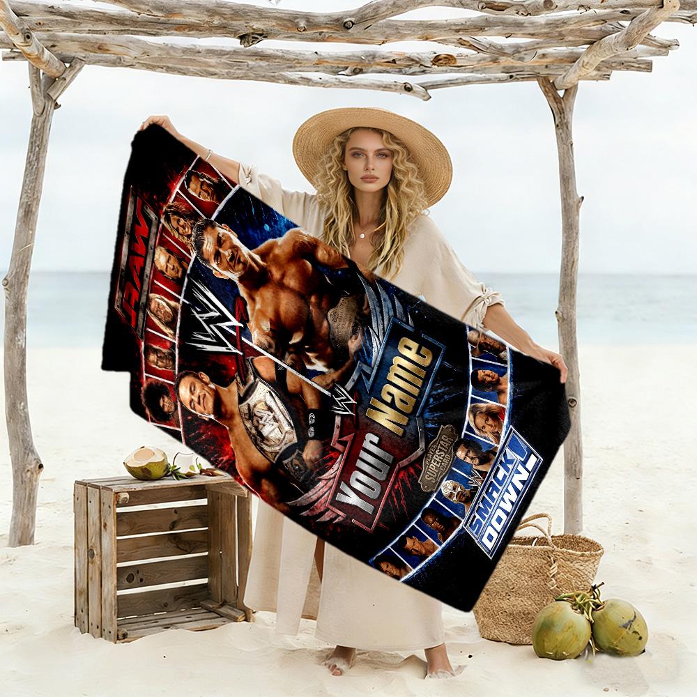 Wrestlemania Customizable Name Beach Towel Quick-Dry Soft Microfiber Ideal for Travel Outdoor Swim Pool Yoga Surf Camping Hiking Gym Gift Holiday