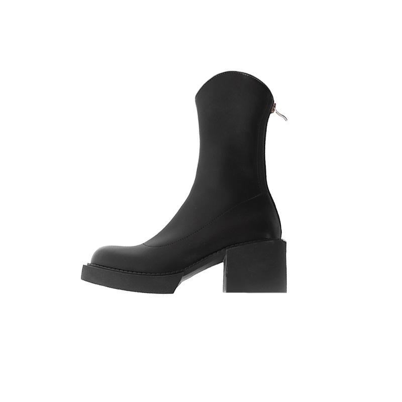 Женские сапоги осень и зима 2024 Новые короткие сапоги на высоком каблуке Женская весенняя и осенняя обувь для женщин Квадратный каблук до середины икры