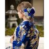 Used Hair ornament headdress blue blue long-sleeved kimono coming-of-age ceremony graduation ceremony wedding ceremony kimono preserved flower rose