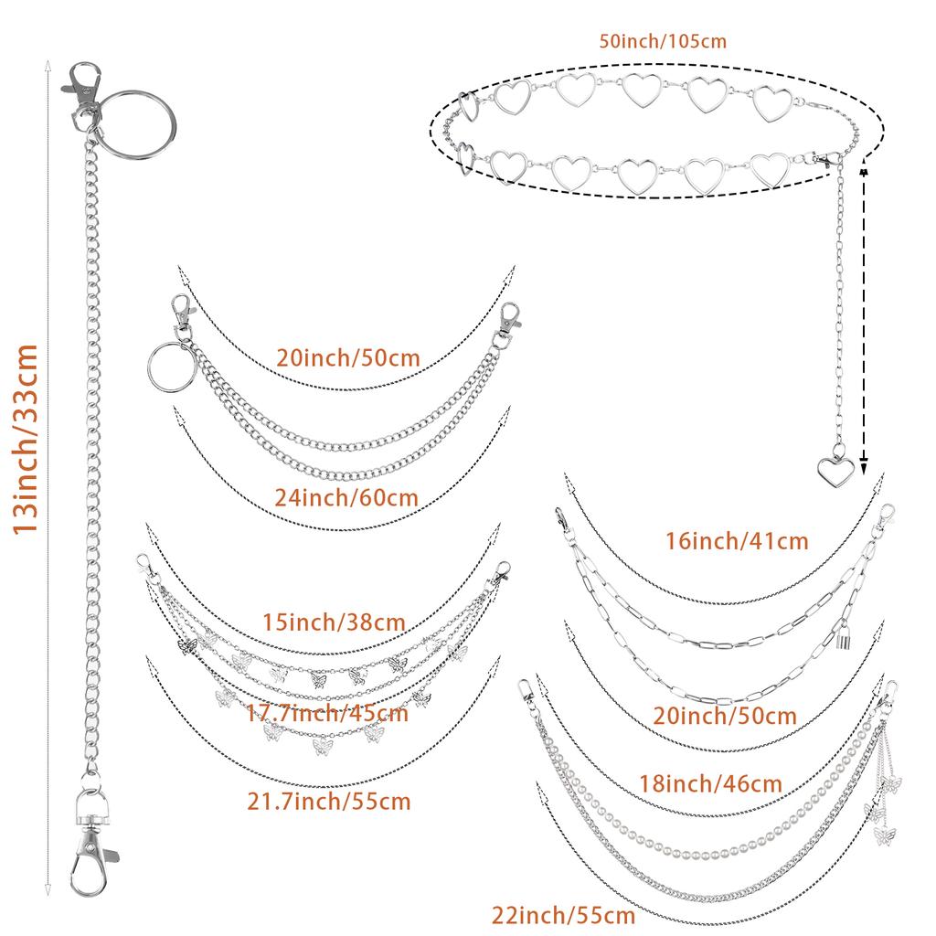 6 шт. панк джинсы брюки цепочка брюки цепочка сердце бабочка карман талия чай