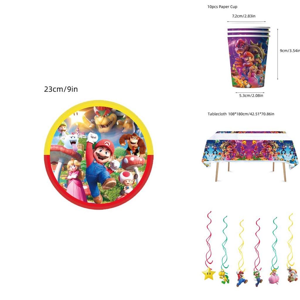 Mario Movie Kids Birthday Party Decoration Banner Tableware Supplies