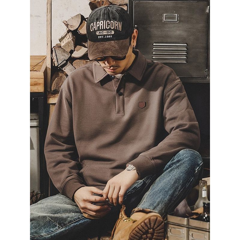 American Retro Heavy Weight Stiff Heavy Weight Pure Cotton 520G Lapel Polo Sweatshirt Men's Autumn and Winter Foreign Trade Men's Clothing Outwear