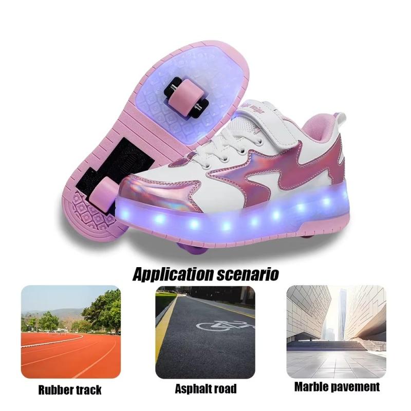 Children's 2-wheel Roller Skate Shoes Fashion Girls' Shoes With LED Retractable Child Dual-Purpose Casual Sneakers With Wheels
