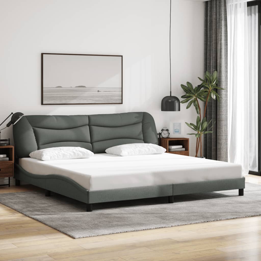 LED Bed Frame without Mattress  Hvar  Dark Grey 200x200 cm Fabric