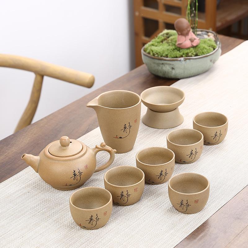 Coarse pottery antique ceramic cover bowl tea set Xishi pot tea brewer business household gift set antique tea set