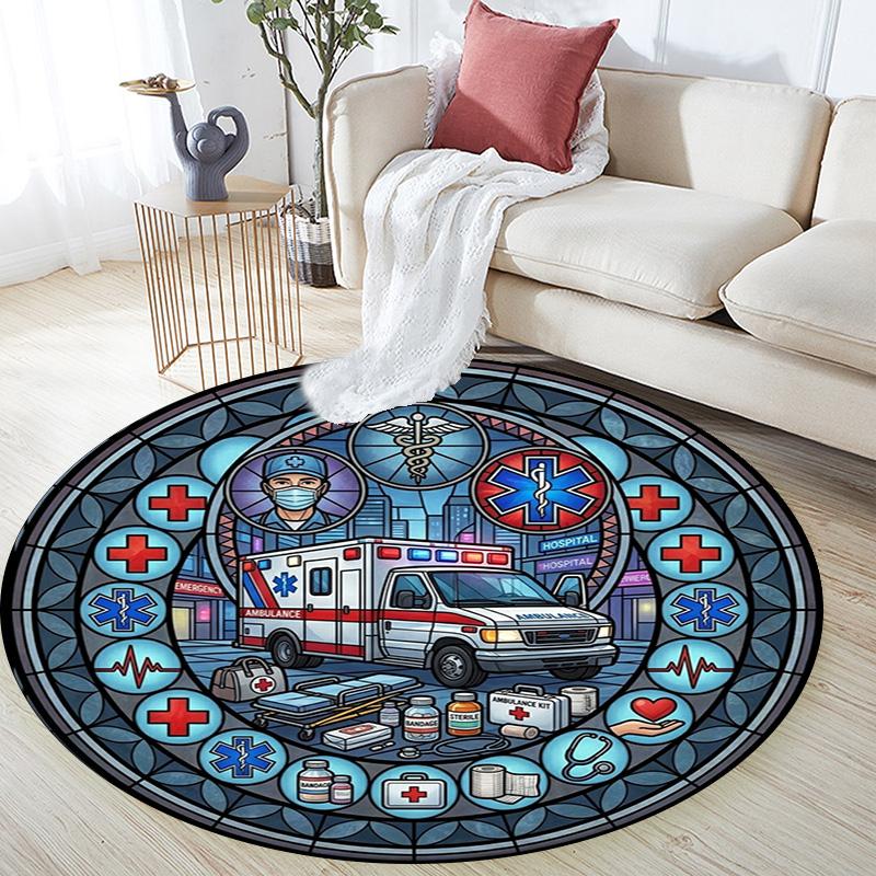 Fire Truck Glass Round Area Rug Under Office Chairs Bedroom Living Room Home Decor