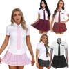 Женский костюм школьницы, комплект, рубашка с короткими рукавами, плиссированной юбкой и галстуком, школьная форма, нарядное платье для косплея