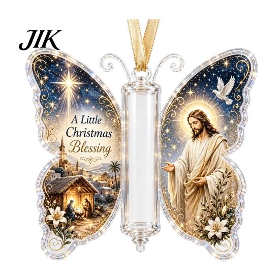 Transparent Acrylic Christmas Pendant Money Holder Ornament, Cash Hanging Decor with Vintage Holiday Surprise Butterfly Print, Party Supplies