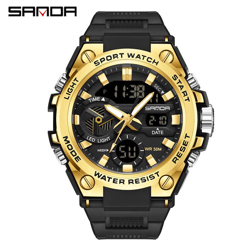 SANDA Fashion Trend Military Style Male Students and Teenagers Multi-functional Luminous Waterproof Electronic Watch