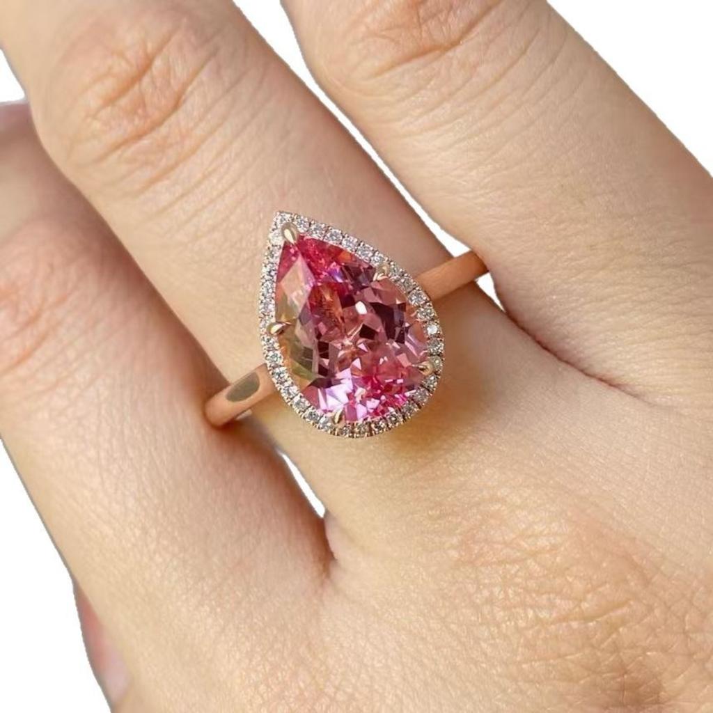 Luxury Supply Gold Ring Female, Pink Diamond Water Drop High Carbon Zircon Diamond Ring Ring Direct Sales