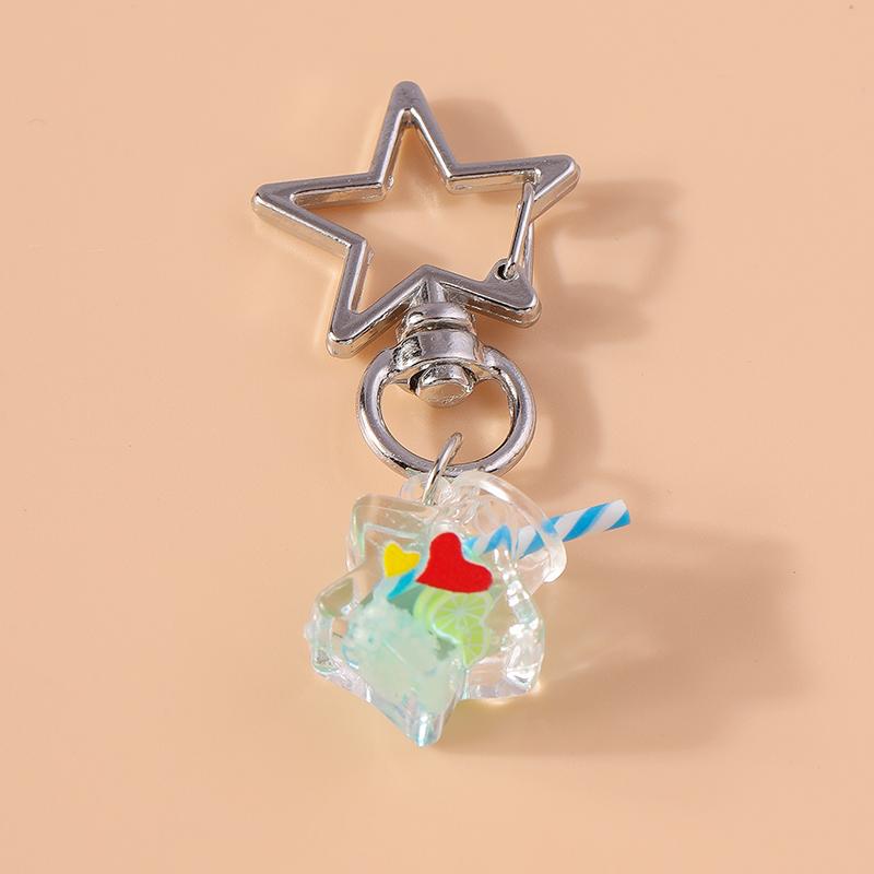 Cute Resin Luminous Star Drink Bottle Keychain Women Girls Key Ring Pendant for Car Key Holder Handbag Accessories Jewelry Gift