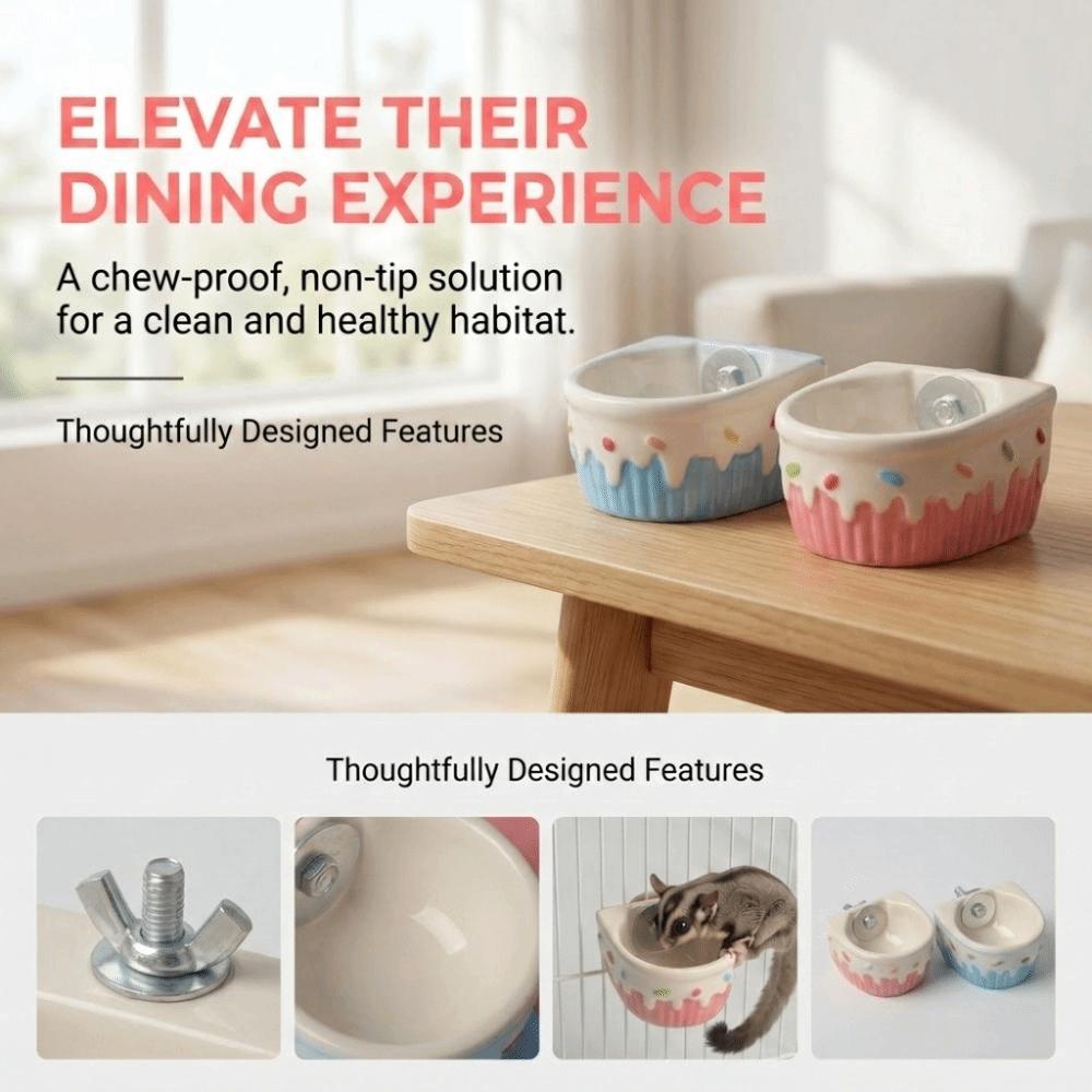 Large Capacity Ceramic Hamster Food Bowl Fixed Bowl Automatic Feeder Hangable Food Bowl Small Pets