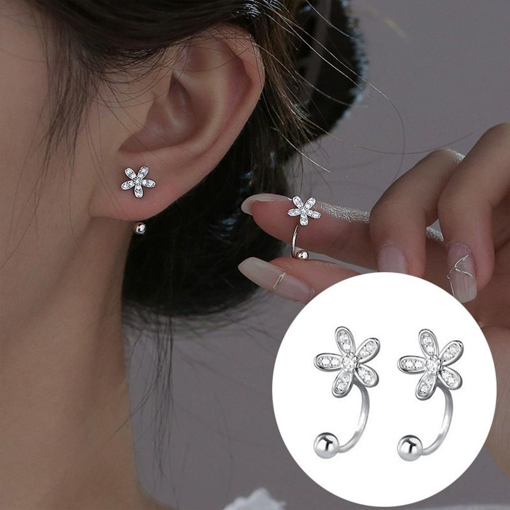 Women's Flower Stud Earrings Charm Elegant Rhinestone Floral Stud Earrings for Bridal Wedding Jewelry