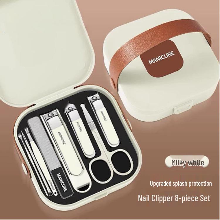 Portable Anti-Splash Manicure Set: 6-8 Piece Handheld Nail Clippers & Tools