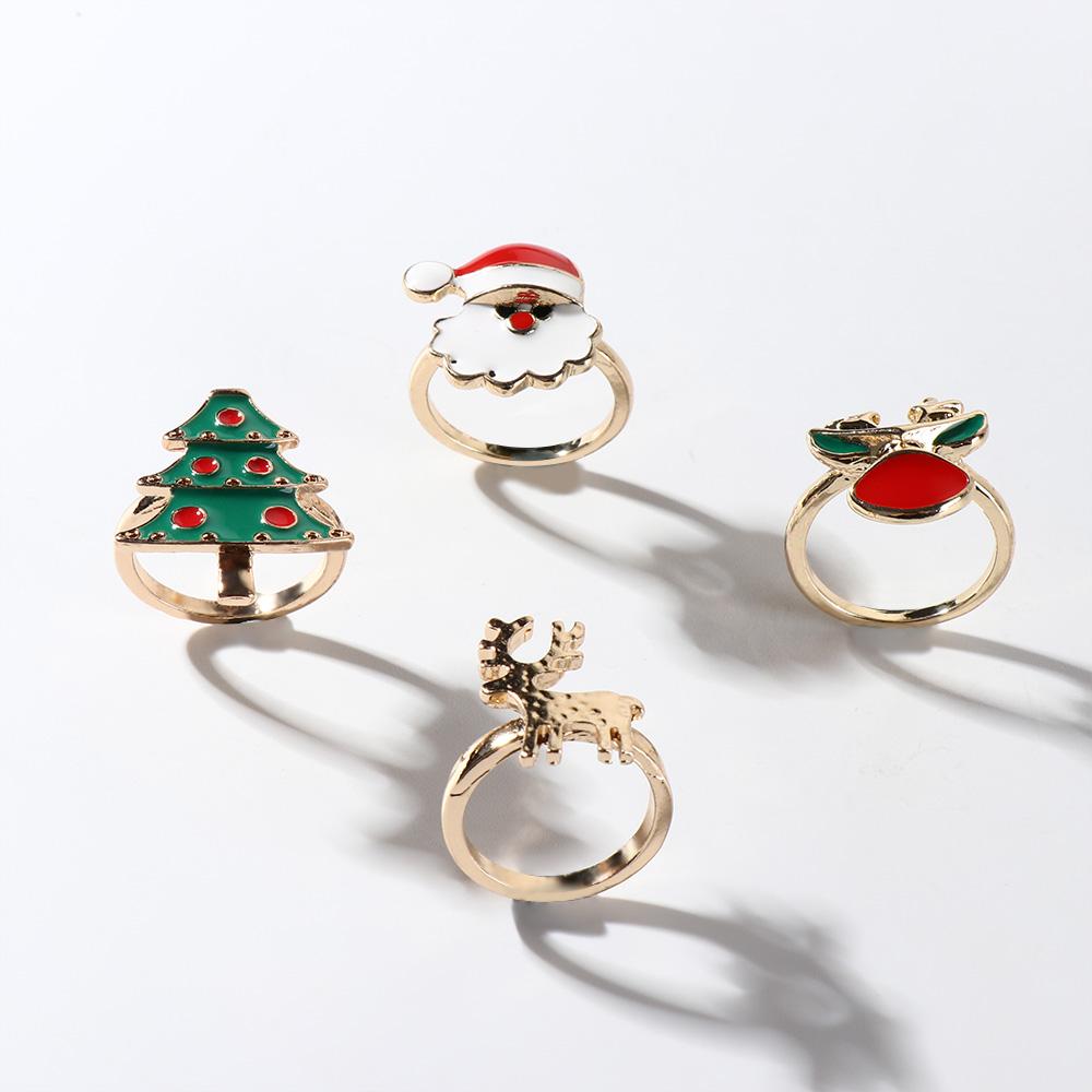 Elk Christmas Ring Set Dripping Oil Xmas Jewelry Ornaments Creative Enamel Santa Claus Ring Friend