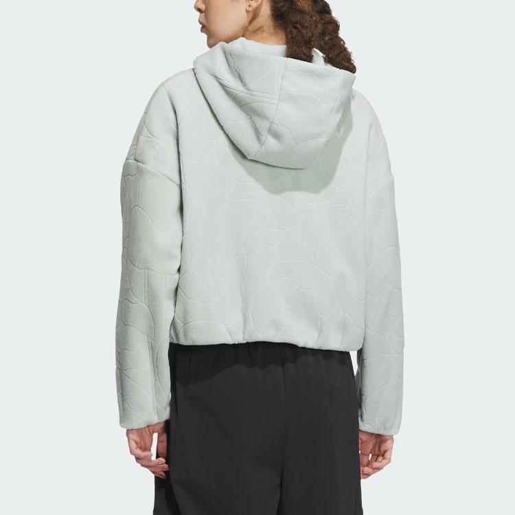 adidas City Escape Pattern Print Повседневная спортивная флисовая куртка с капюшоном Женские куртки Серебристо-серые IP7050