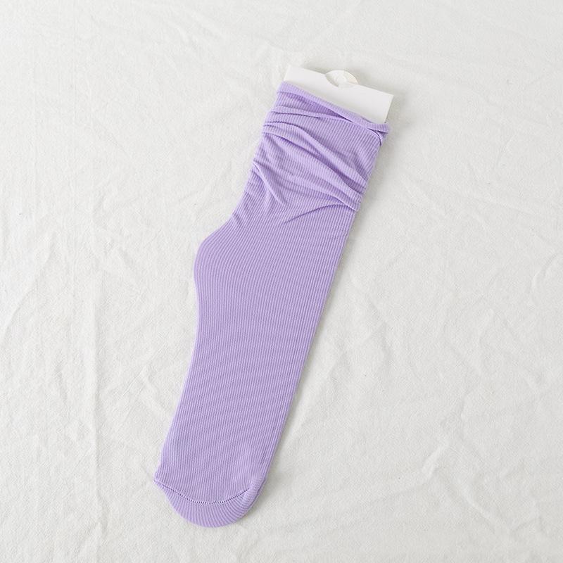 1/5 Pairs Women Ice Thin Loose Socks Calf Tube Socks Summer Purple Knee Nylon Socks Japanese Fashion College Style Solid Color