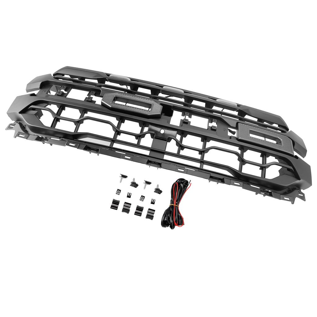 Black Front Bumper Grille Grill Fit Ford F150 2024+ With LED