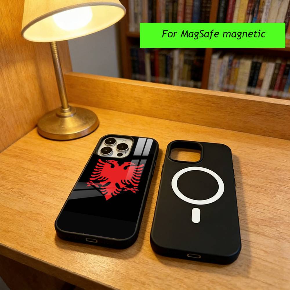 Чехол для телефона с орлом, флаг Албании, для iPhone 17, 16, 15, 14, 13, 12, 11 Plus, Pro, магнитный, с поддержкой беспроводной зарядки MagSafe