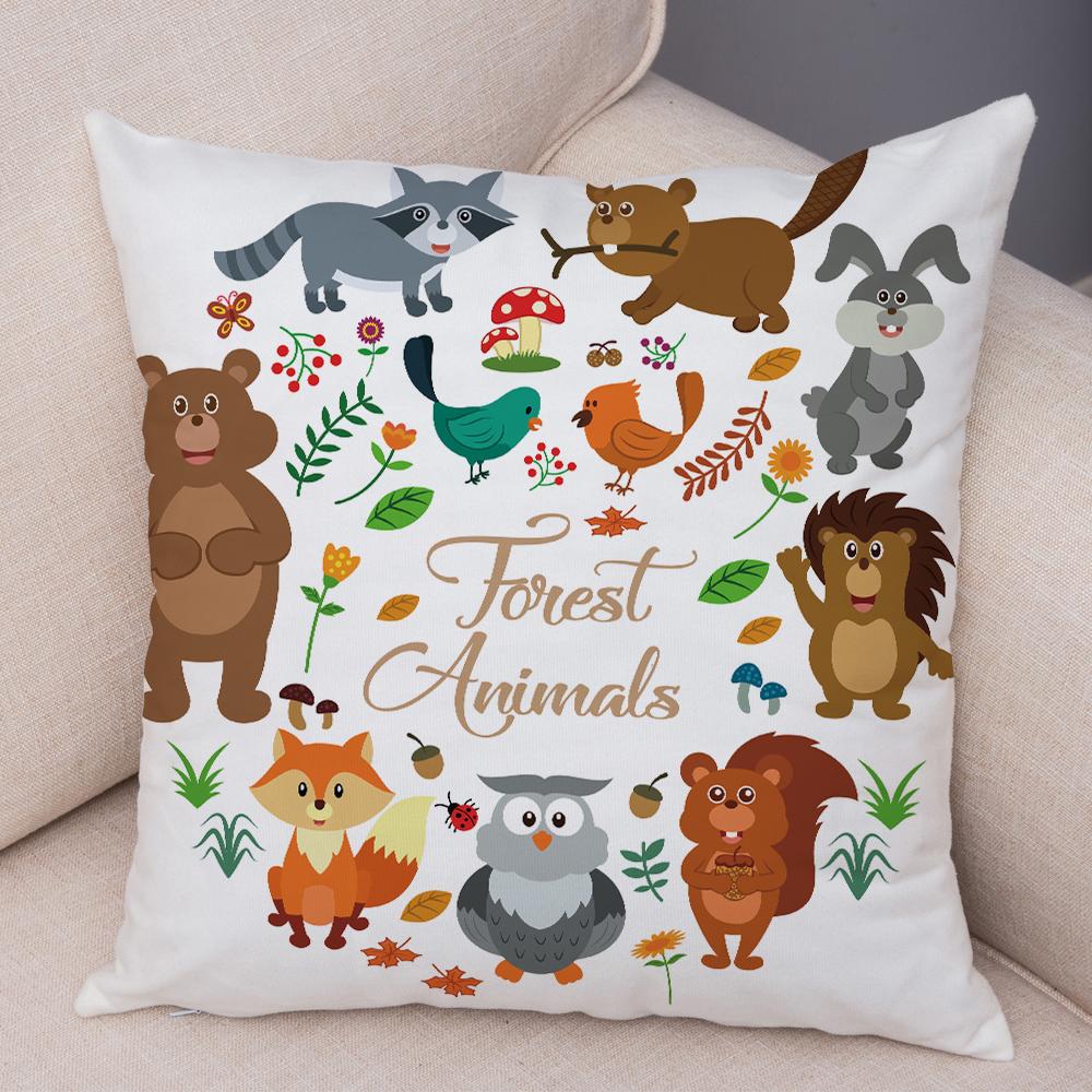 Cute Animal Pattern Cushion Cover Cartoon Friends Monkey Penguin Zebra Donkey Design Soft Square Pillow Home Decor Gift xcm