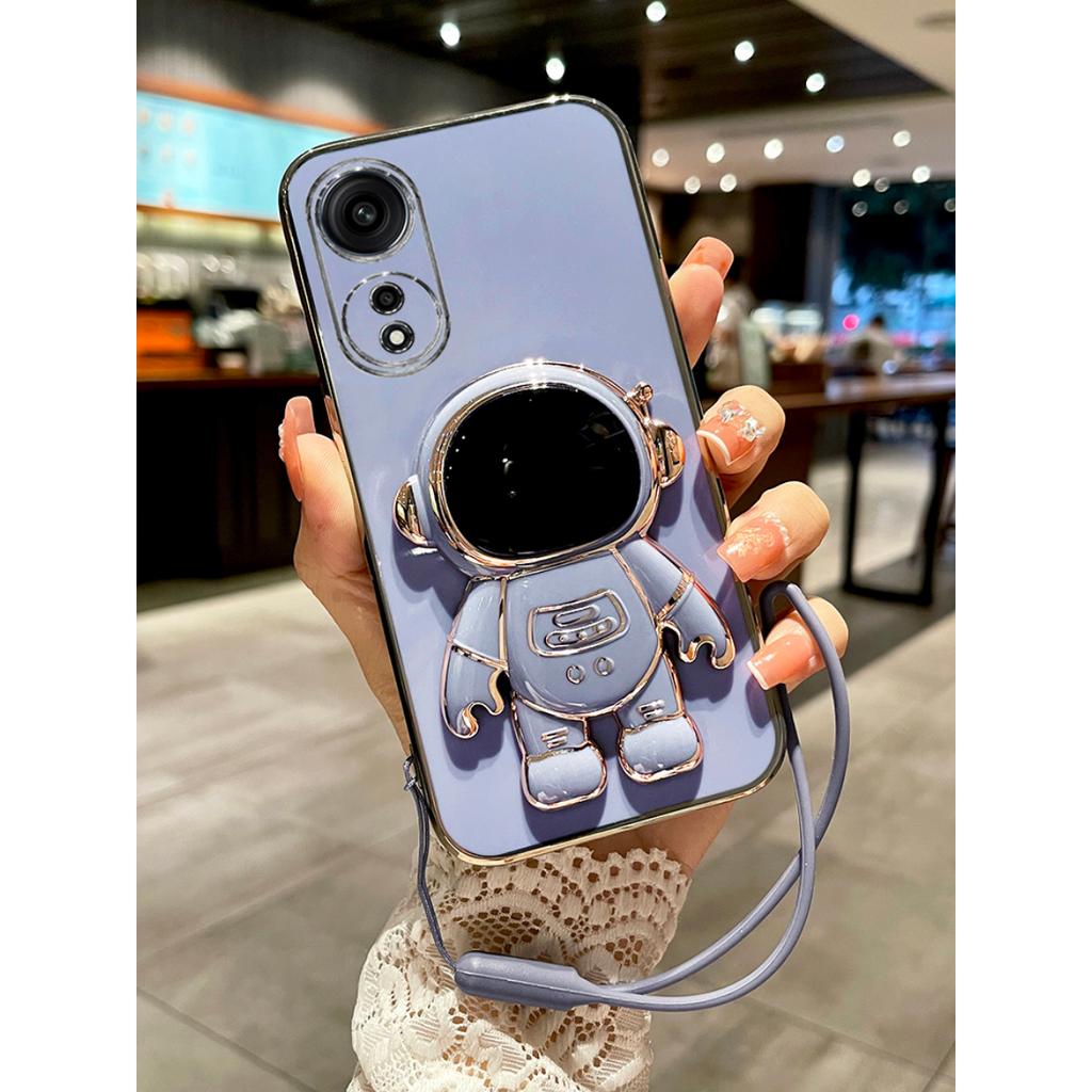 Astronaut Folding Holder Plating Case for OPPO Reno Find X6 A51 7 8 9 K9 Pro ACE F17 R17 A97 A93 A74 5G Case Foldable Stand