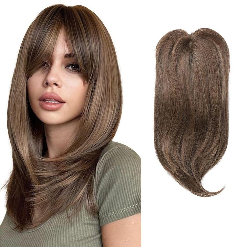 Straight Layered Hair Topper with Bangs Ombre Natural Topper Hairpieces for Women
