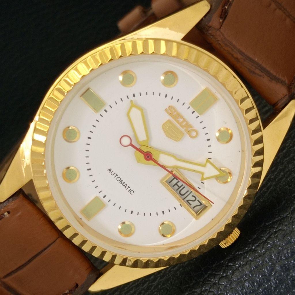 ВОССТАНОВЛЕННЫЕ ВИНТАЖНЫЕ МУЖСКИЕ ЧАСЫ SEIKO 5 AUTOMATIC JAPAN С БЕЛЫМ ЦИФЕРБЛАТОМ a434406-2