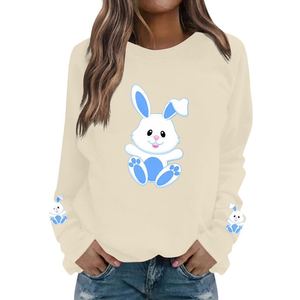 Women's Fashion Casual Easter Bunny Print Casual Long Sleeve Round Neck Sweatshirt Top
