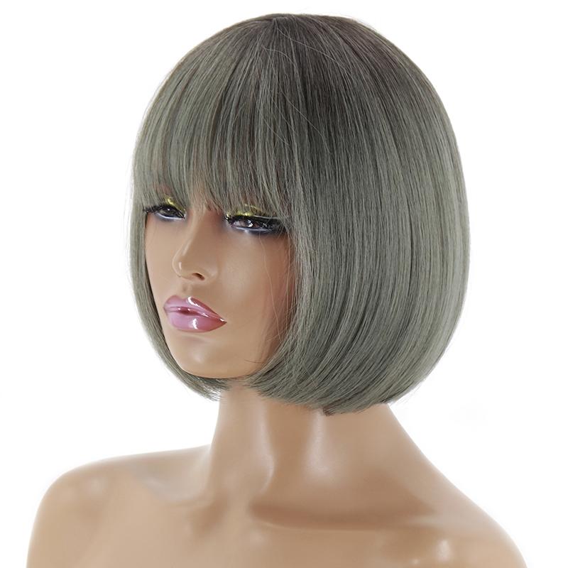LISI HAIR Women Pink Hair with Bangs Synthetic Cosplay Pink Wig Shoulder Length Straight Bob Green Purple Blonde Halloween Wig