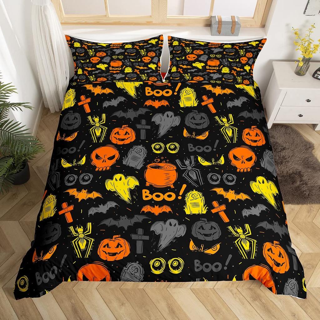 Хэллоуин Готика Черный Кот Король Королева Пододеяльник Блестящий Лунный Комплект постельного белья Ужасный Жуткий Пододеяльник Полиэстеровый Пододеяльник