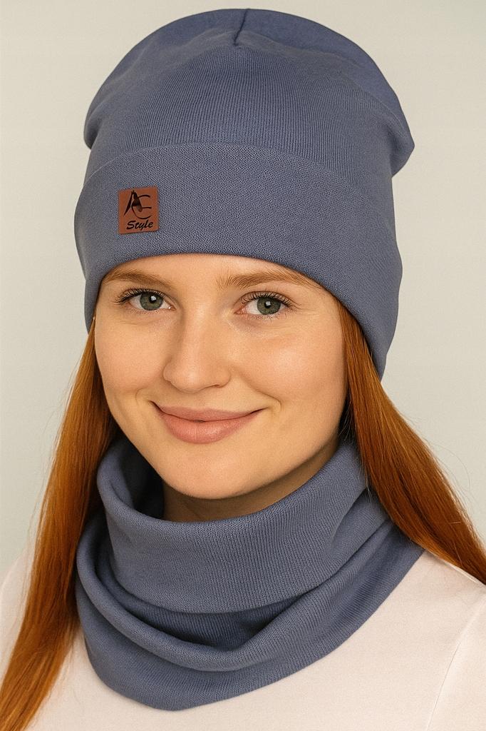 Set of Hat + Neck Warmer for Women and Men, Two-Layer Set, Warm Jeans