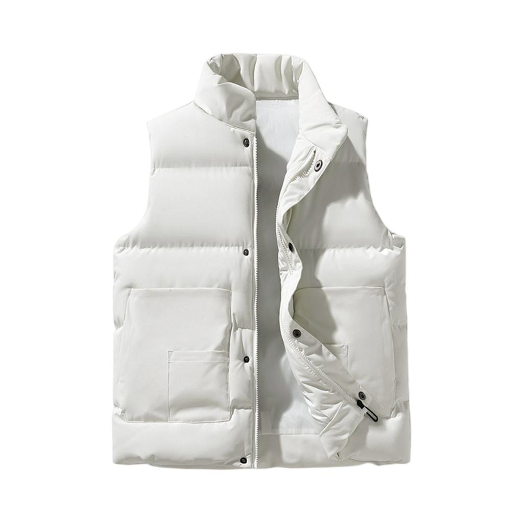 Men's Solid-color Casual Workwear Vest, Men's And Women's Zipper Stand-up Collar Thickened Warm Vest Jacket.